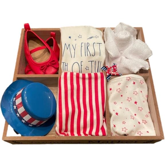 Rae Dunn My First July 4th Baby Girl Gift Red Old Navy Shoes 6-9 Months Memorial - Picture 1 of 11